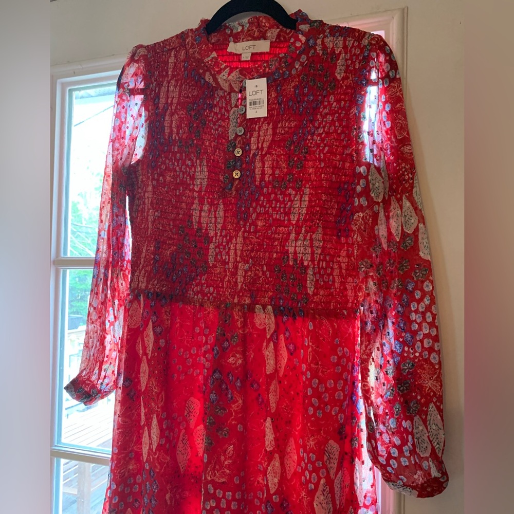 Loft Long Sleeve Maxi Dress Red Size 4